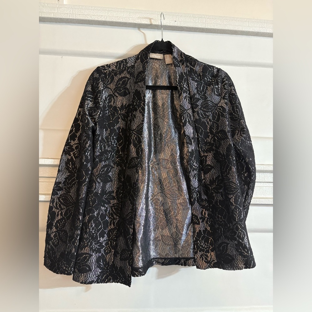 Chico's Black and Silver Lace Blazer